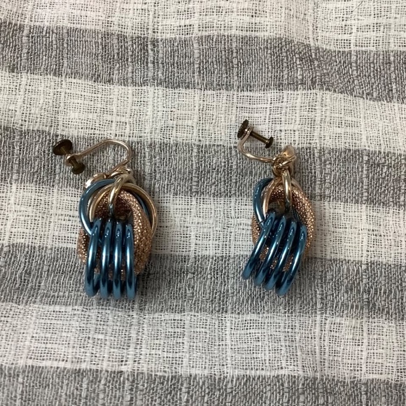Vintage Teal Gold SCREW-ON Earrings - Picture 2 of 2